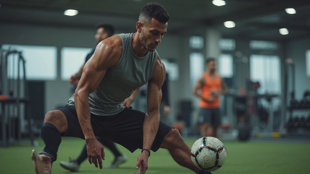 Football player performing conditioning exercise during physical training session