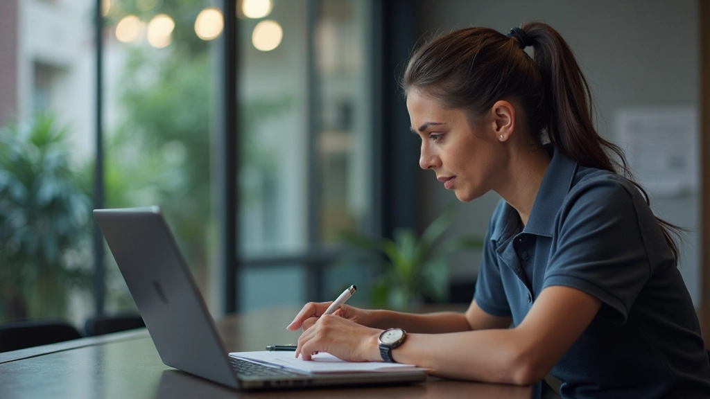 Football coaches reviewing match video on laptop during tactical analysis session with notes