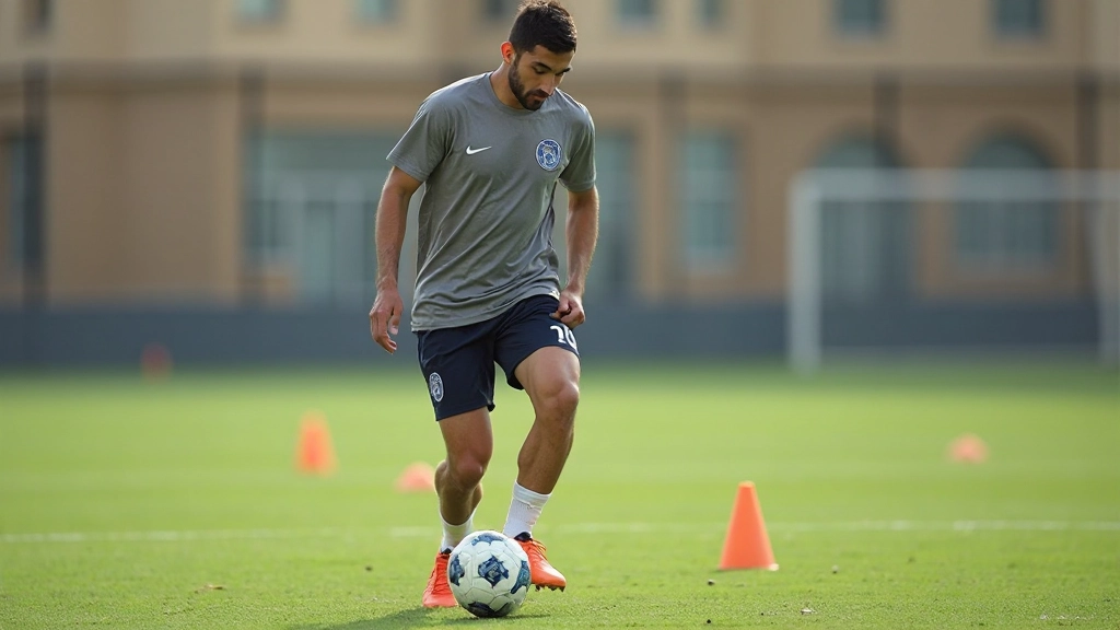 Football player demonstrating ball control technique with professional coaching instruction