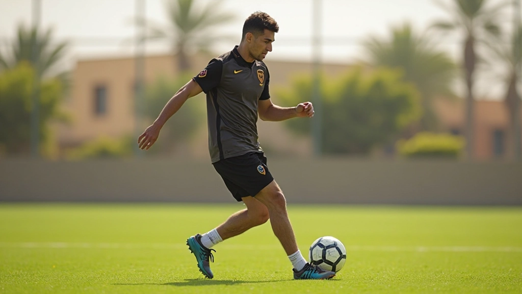 Footballer executing rapid dribbling sequence with agility and ball control precision