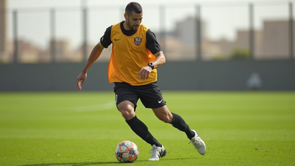 Professional football player demonstrating precise ball control during training session