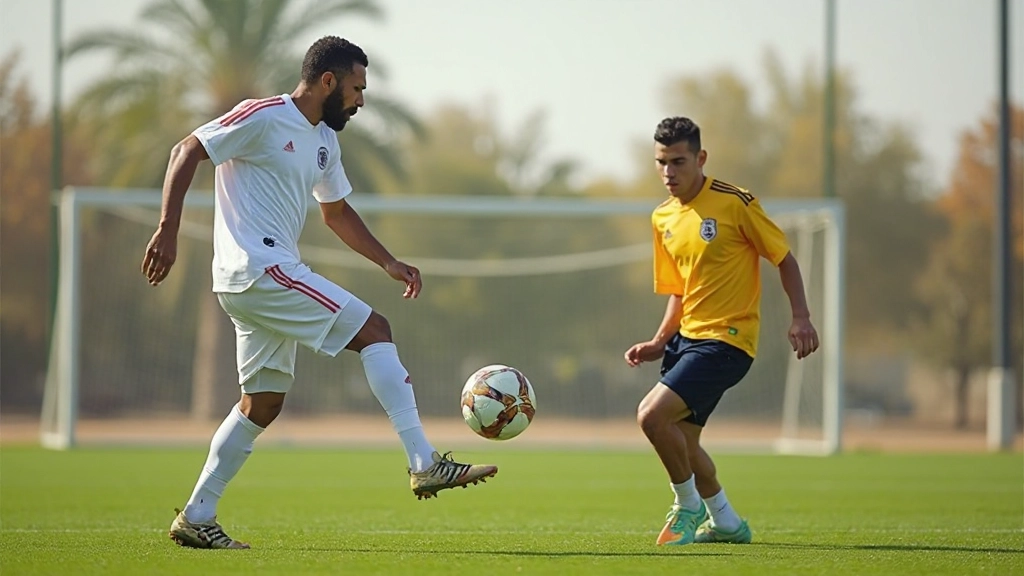 Young soccer player practicing shooting technique with goalkeeper in training drill