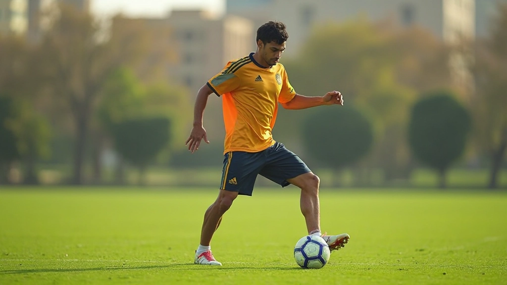 Football player demonstrating first touch ball control technique during training